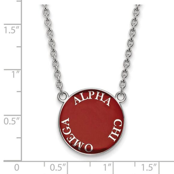 Sterling Silver Alpha Chi Omega Large Enamel Disc Necklace - Picture 2 of 4